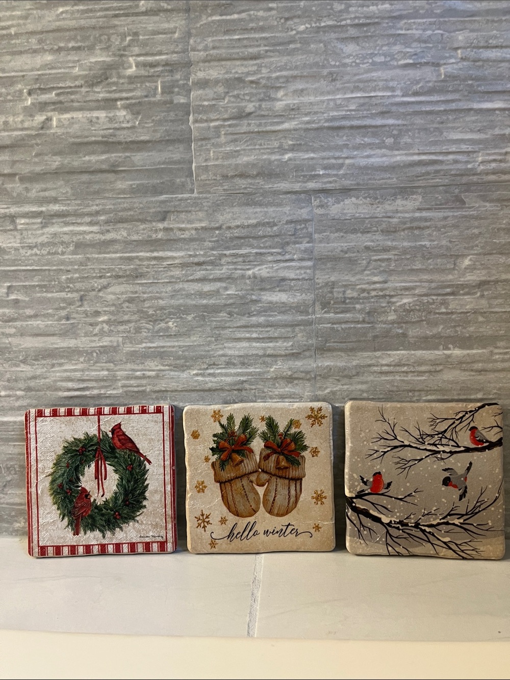 Holiday Winter Decor Set of 3 - Neutral Red and Green Designs